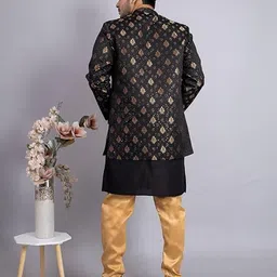 amzira Mens Ethnic Wear Green Kurta Pajama with Stylish Long Jacket Set image 3