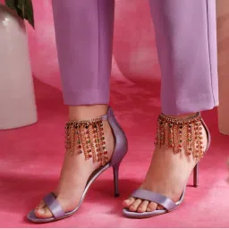 Saint G Multi Stone Studded Chain Lilac Satin Stilettos-image-59
