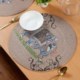 HOSTA HOMES Blue & Brown 2 Pieces Printed Pure Cotton Table Placemats-picture-17