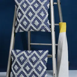 HOSTA HOMES Pack Of 2 Blue & White Geometric Self Designed Square Cushion Covers image 1