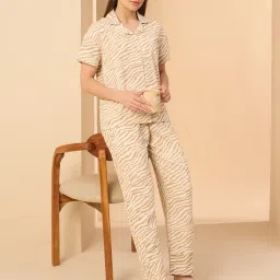 Sweet Dreams Women Printed Beige Shirt & Pyjama-image-74