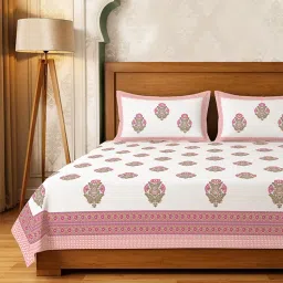 Urban Space Rajasthani Floral Pure Cotton King Bedsheet with 2 Pillow Covers - Amrapali-image-63