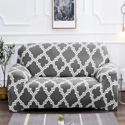House of Quirk Double Seater Sofa Cover For Couch Flexible 140 Gsm Sofa Slipcover - Grey Diamond-picture-43