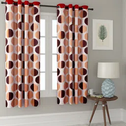 Cortina Beige & Orange 2 Pcs Geometric Window Curtains-image-31