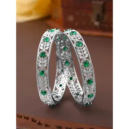 Estele Classic Gehena Silver Plated Green Cz Bangle image 2
