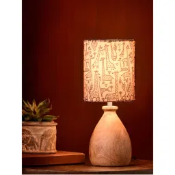 Green Girgit Wooden Dome Table Lamp Animal Printed Shade-image-22