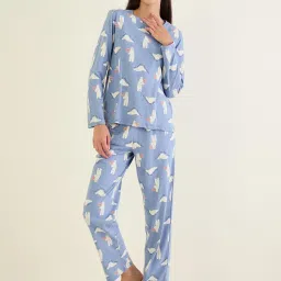 Sweet Dreams Women Blue Bear printed Full Sleeves Top and Pajama-image-10