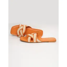GLAM STORY TrendAura CrissCross Textured Tan Flats image 3