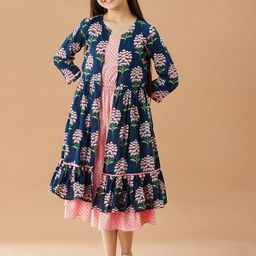 pspeaches Girls Striped A-Line Midi Cotton Dress-picture-34