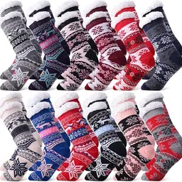 starvis Women Winter Socks Fluffy Snowflake Fleece White Soft Terry Fur Lining Knit Thick Thermal Warm Christmas Calf Length Slipper Socks (Pack Of 1 | Multicolor | Multi Random Design) image 2