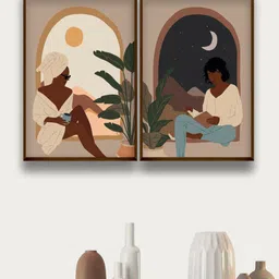 The Art House 2-Pcs Beige & Brown Boho Art Hand Painted Wall Art-image-61