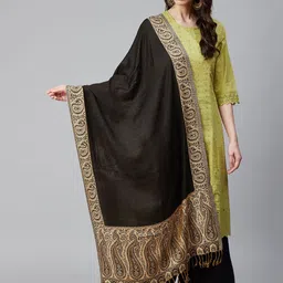 WEAVERS VILLA Women Black & Beige Woven Design Stole-image-34