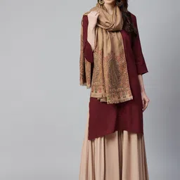 WEAVERS VILLA Women Beige Woven Design Shawl-picture-34