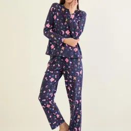 Sweet Dreams Women Navy Blue Floral printed Full Sleeves Top and Pajama-image-78