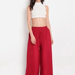 TAG 7 Women Maroon Solid Flared Palazzos image 5