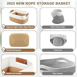 generic Juteify Jute Cotton Storage Gift Basket, Rectangle case for Closet, Packing, Wedding Organizer Box Jute Basket Handwoven Eco-Friendly Basket Bins Organizer (12 X 8 X 5 INCH) (Beige And White) image 3