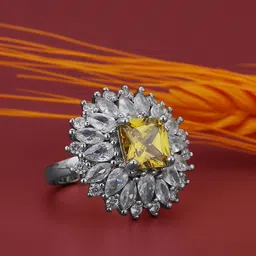 Carlton London Premium Rhodium-Plated & CZ-Studded Finger Ring image 1