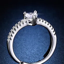 Jewels Galaxy Silver-Plated American Diamond Studded Heart Shape Adjustable Finger Ring image 4