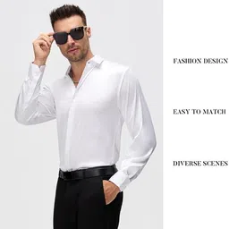 cb-colebrook Mens Stylish Solid Silk Satin Casual Dress Shirts for Men Shiny Long Sleeve Button Down Shirt Party Prom Wedding Shirt for Mens image 2