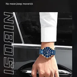 Nibosi Men Stainless Steel Bracelet Style Straps Analogue Watch NB-2502-Mtl-Blue-Blue image 4