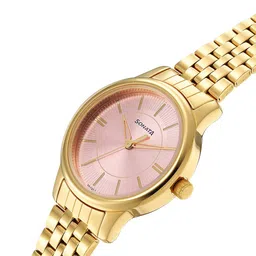 Sonata Women Beige Brass Dial & Gold Toned Stainless Steel Bracelet Style Straps Analogue Watch image 4