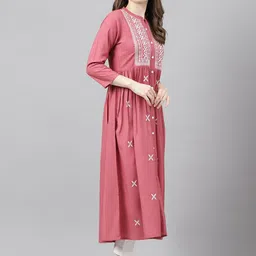 ANANDITA Ethnic Motifs Embroidered Thread Work Detailed Pleated A-Line Kurta image 5
