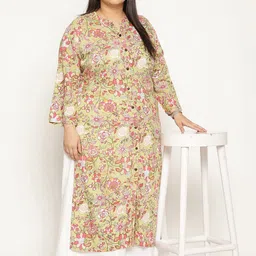 Sringam Women Green Floral Printed Kurta image 3