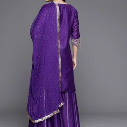 KALINI Floral Yoke Design Thread Work Chanderi Silk Straight Kurta & Palazzo With Dupatta image 5