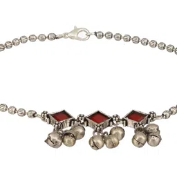 Saraf RS Jewellery Set Of 2 Rhodium-Plated Stone-Studded Oxidised Anklets image 4