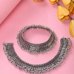 Saraf RS Jewellery Set Of 2 Oxidised Silver-Plated Contemporary Payal Anklets-picture-16
