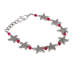 silvermerc designs Silvermerc Silver-Plated & Red Beaded Boho Starfish Anklet image 3