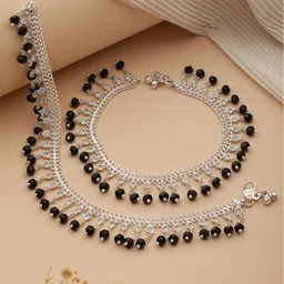 Jazz and Sizzle Set Of 2 Silver Plated Crystal Beaded & CZ Studded Anklets-picture-30