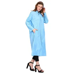 w+ Women|Girl's Waterproof|SnowProof Raincoat|Rainsuit|Barsaati with Cap (Blue) image 3