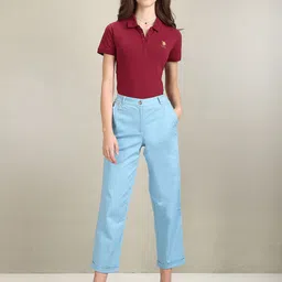 U.S. Polo Assn. Women Polo Collar Slim Fit Cotton T-shirt image 5