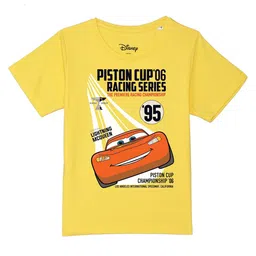 Disney by Wear Your Mind Boys Yellow & Rust Cars Printed Pure Cotton T-shirt image 1