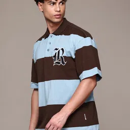 The Roadster Lifestyle Co. Striped Drop-Shoulder Applique Polo Relaxed T-shirt image 5