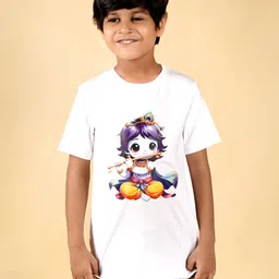 PRABHUBHAKTI Kids Printed V-Neck Extended Sleeves Bio Finish Applique T-shirt-picture-21