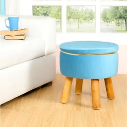 Shadowkart Blue Wooden Round Pouffes Ottoman-image-82