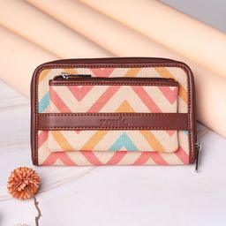ZOUK Women Cream-Coloured & Pink Printed Vegan Leather Zip Around Sustainable Wallet-picture-37