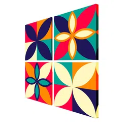 999Store Set of 4 Beige and Navy Blue Flowers Mandala Printed Canvas Wall Art image 3