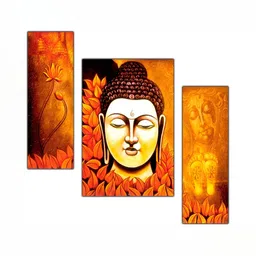 PnF Orange & Yellow 3 Pieces Religious Wooden Painting Wall Art-picture-31