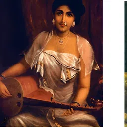 Adventures India Beige & White Women with Veena & Violin Wooden Painting Wall Art-image-74