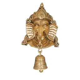 Exotic India Gold-Toned Textured Lord Ganesha Mask Wall-Hanging Plate-picture-20