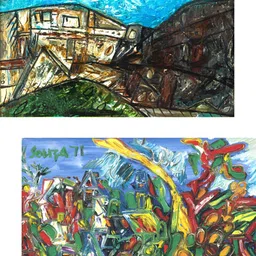 Adventures India Red & Blue 2 Pieces Wooden Painting Wall Art-picture-27