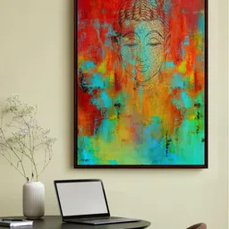 999Store Red & Green Lord Buddha Face Art Framed Painting Wall Art-picture-24