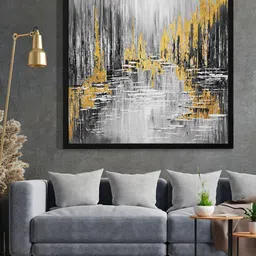999Store Grey & Yellow Abstract Printed Framed Wall Art-picture-26