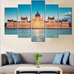 WENS Set Of 5 Blue & Beige Budapest At Night Laminated Wall Arts-picture-33