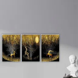 SAF Black & Yellow 3 Pieces Abstract Tree & Deer Painting Waterproof Wall Arts-picture-34