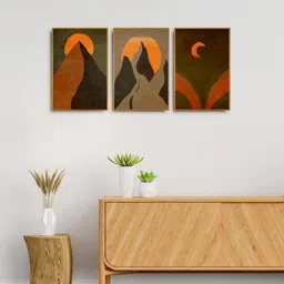 999Store Set Of 3 Brown & Orange Printed Framed Wall Art-image-66