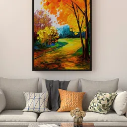 999Store Floating Frame Orange & Green Nature Landscape Printed Framed Wall Painting-picture-28